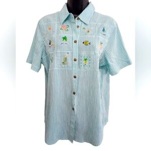 Koret Francisca Shirt Small Button Up Grannycore Coastal Beachy Embroidered Top
